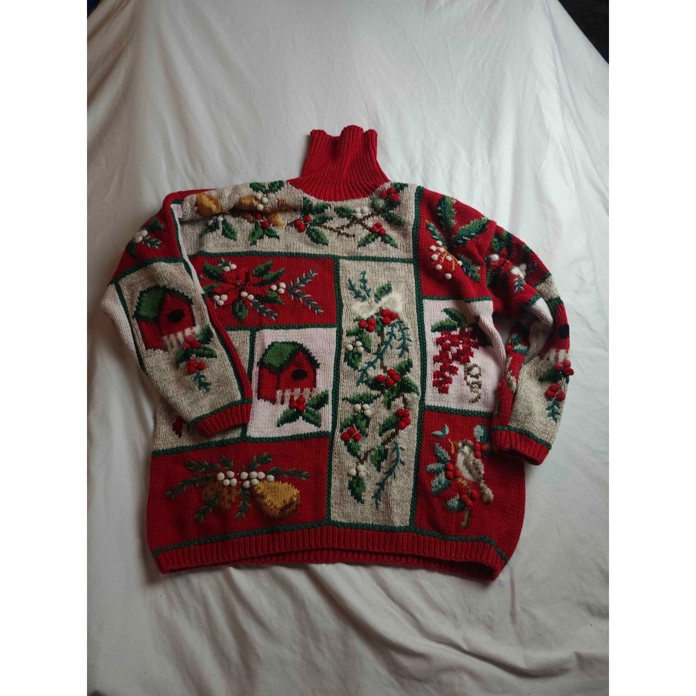 Marisa Christina Classics Sweater Womens M Red Knit Christmas Holiday Turtleneck